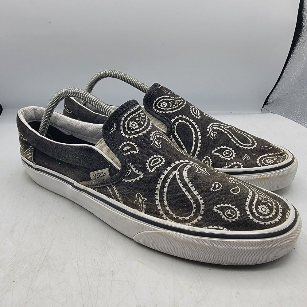 Vans Slip On Peace Paisley Mens 10 Black Sneaker Shoes Casual Comfort Outdoors
